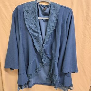 SHEIN Blue Lace Trim Blazer